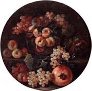 unknow artist A still life of peaches and plums in a glass bowl,grapes,a melon and a pomegranate Germany oil painting artist